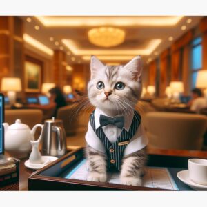 Cat Hotel Concierge T-Shirt Design Mouse Pad - Image 3